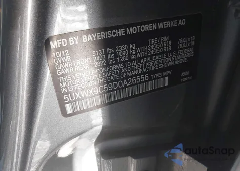 2013 BMW X3 xDrive28I из США, поврежденный, VIN 5UXWX9C59D0A26556